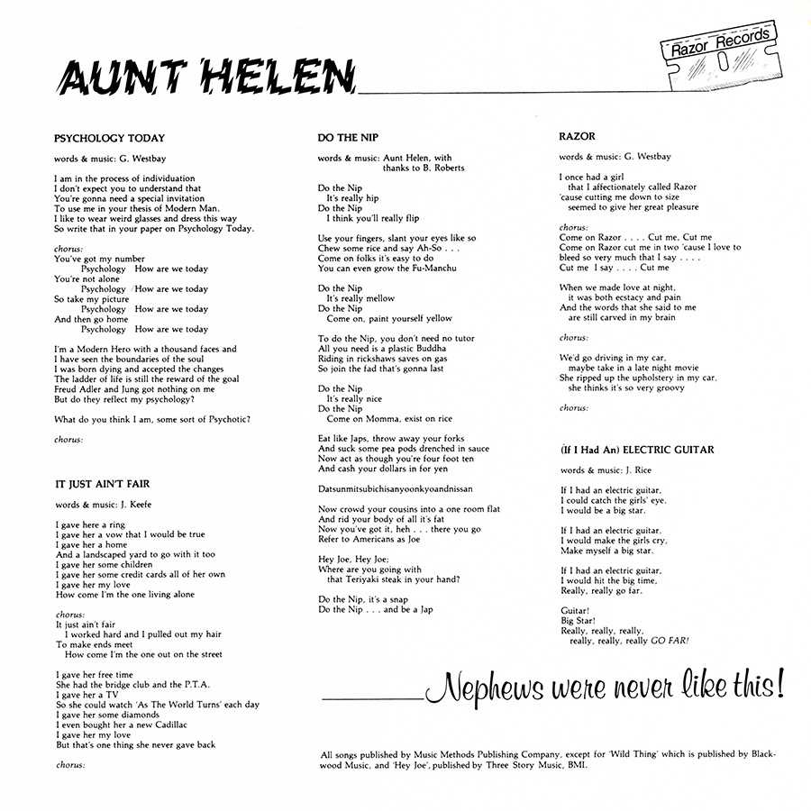 Aunt Helen LP Nephews Were Never Like This insert
